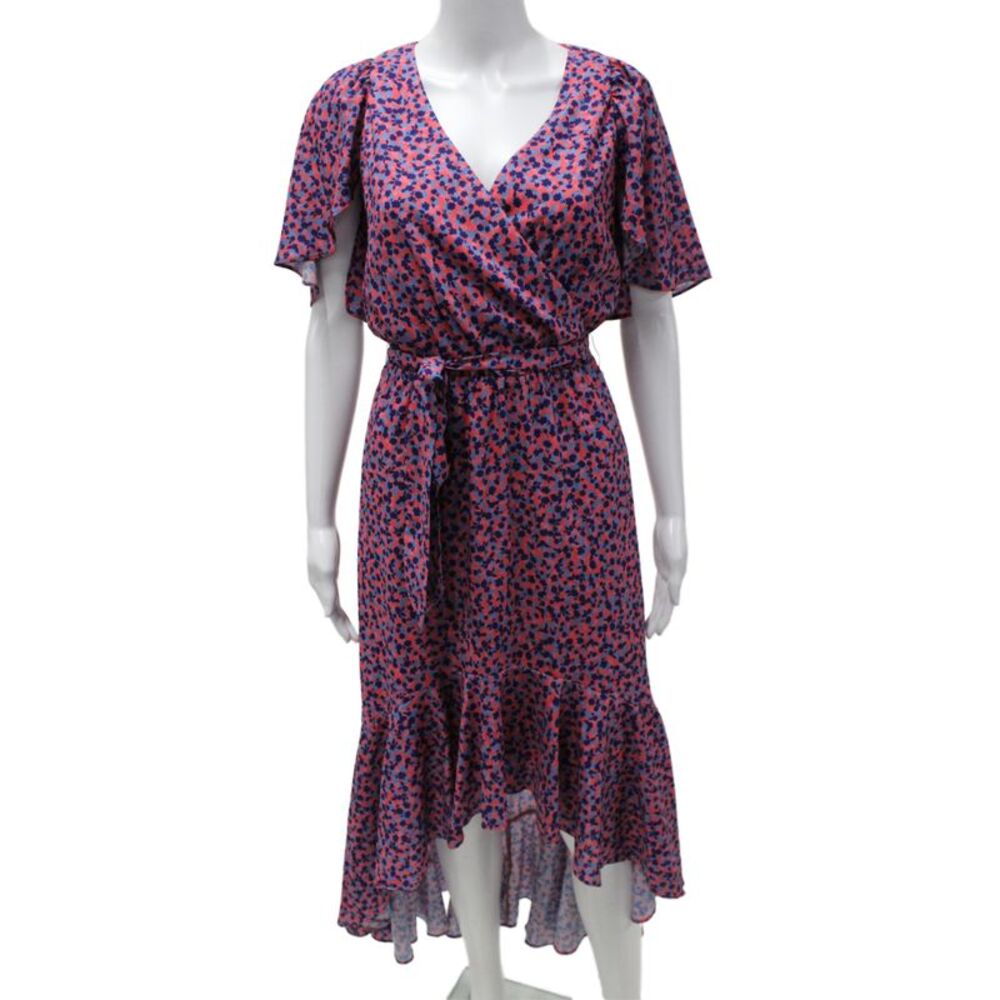 Parker Womens Wrap Maxi Dress Blue V-Neck Short Sleeve Size XS